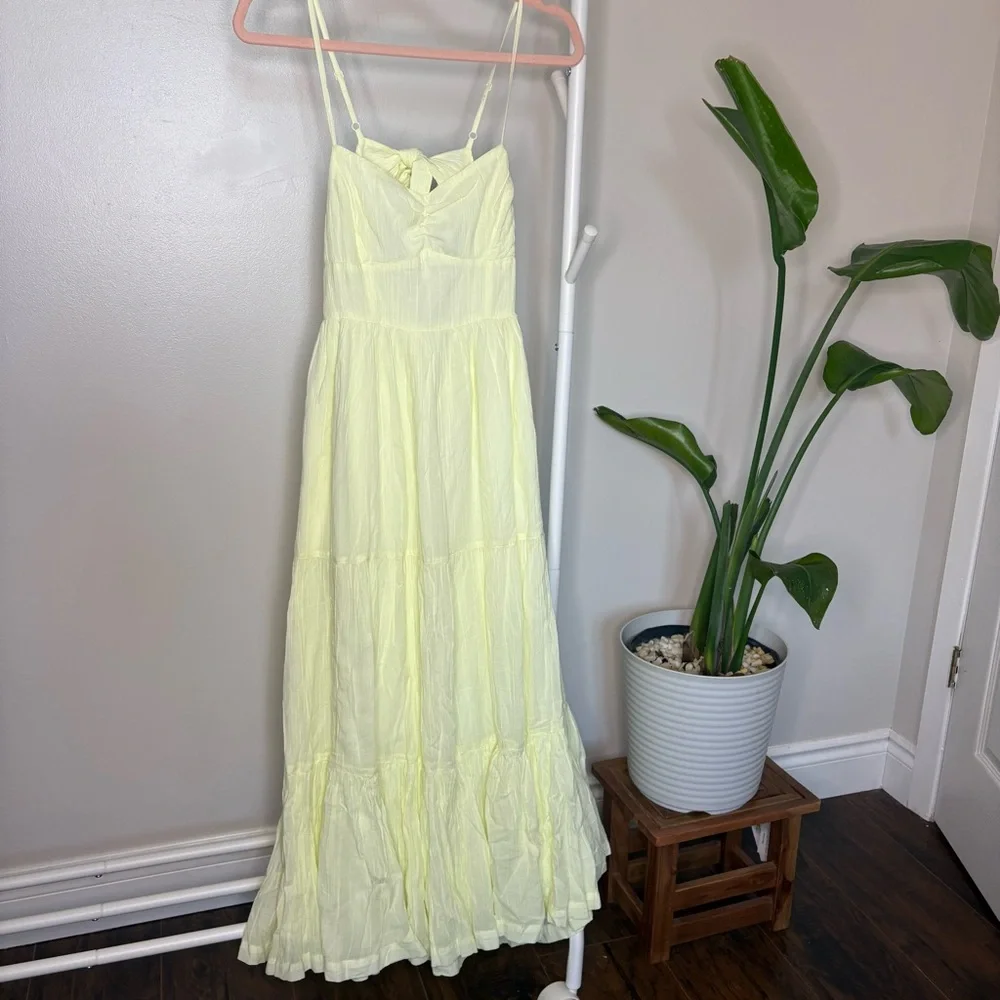 NWT AE Floral Mix Short-Sleeve Wrap Dress Butter Neon Yellow - Picture 3 of 9
